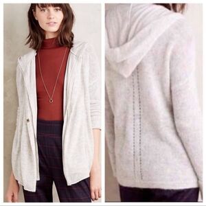 MOTH ANTHROPOLOGIE Gray Alpaca Wool Knit Hooded Lined Sweater Cardigan  M